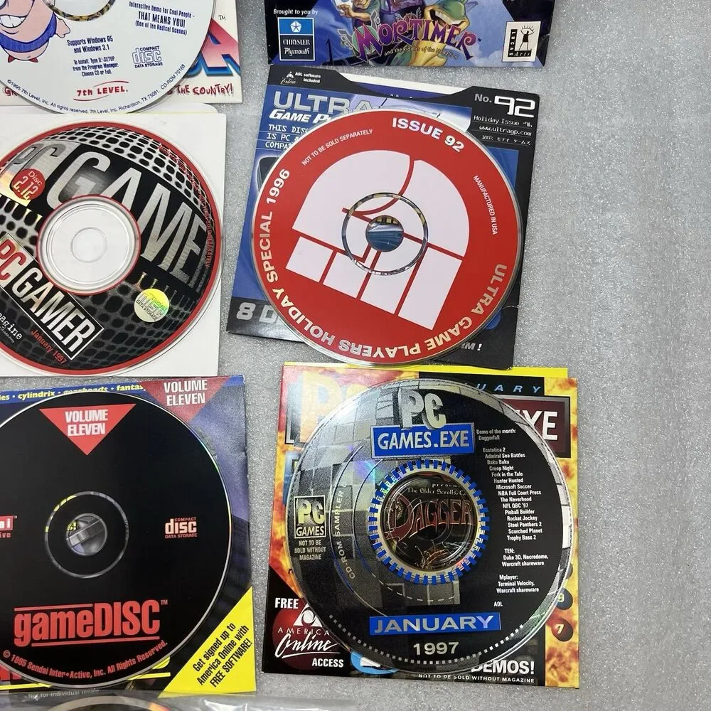 10 Vtg 90s Demos PC Gamer Disc Retro LucasArts TIE Fighter Windows 95 Software